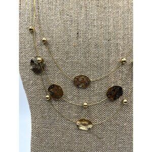 Gold Tone Layered Necklace With Textured Discs/Dots & Beads